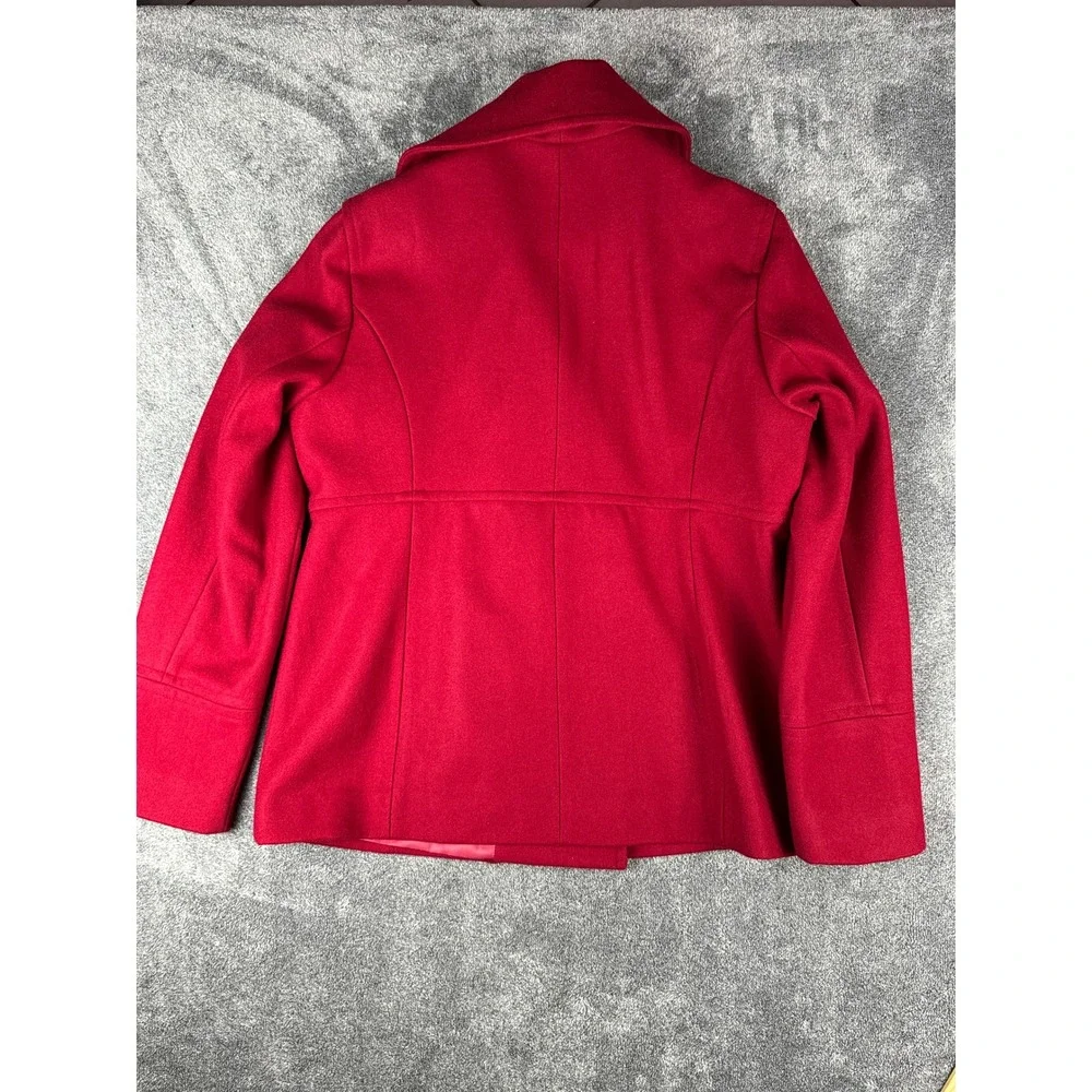 Michael Michael Kors Womens Red Wool Blend Double Breasted Pea Coat Jacket Large